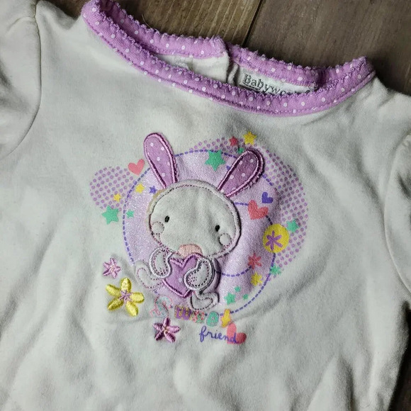 BabyWorks "Sweet Friend" Glittery White and Purple Polka Dot Bunny Top 3-6MOS - Picture 8 of 12